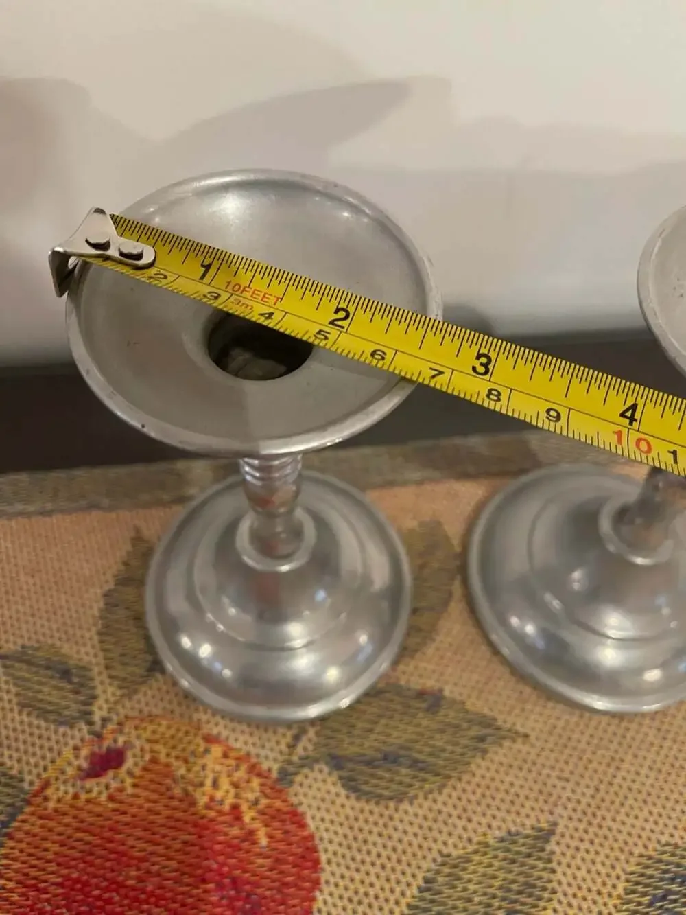 Vintage Ribbed Metal Pillar Candlestick Holders Set of 2